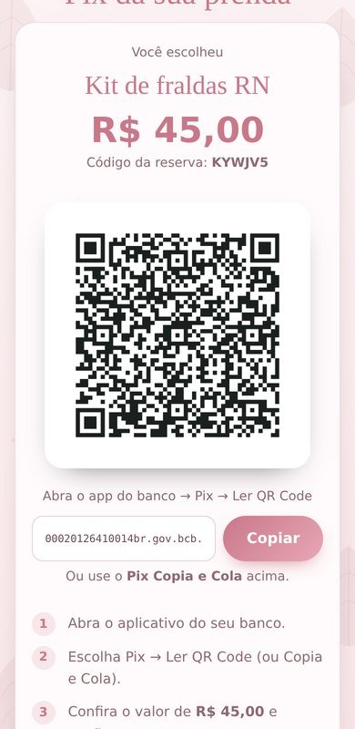Tela com QR Code do Pix já preenchido com o valor da prenda